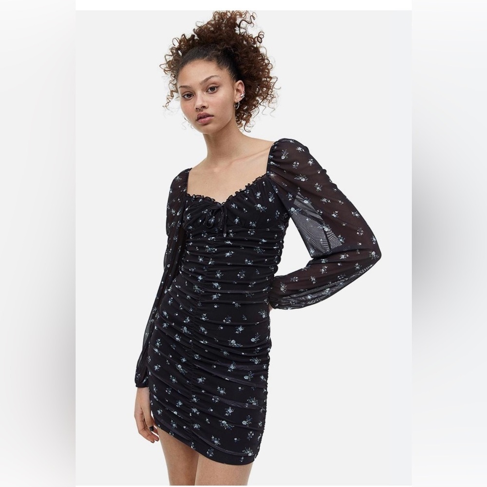 H&M Black Dress with White Floral Design